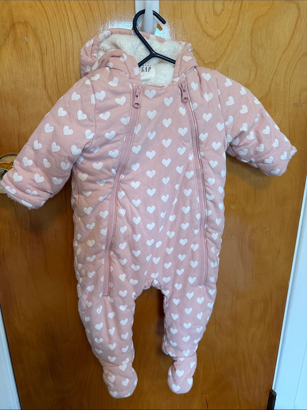 GAP Pink Quilted Heart-Print Baby Footed Baby Bunting